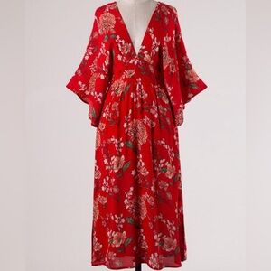 Plunging Floral Print Rayon Dress